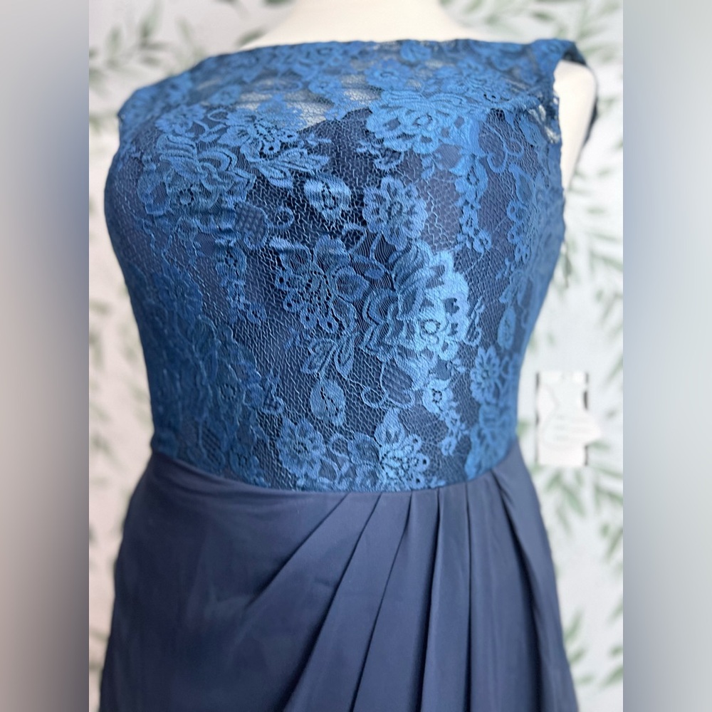 Elegant High Neck Lace Chiffon Bridesmaid WeddingGuest Evening Gown Sz XL NWT #7 - Picture 5 of 14